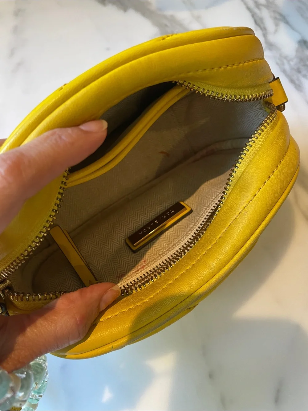 Tory Burch Kira Lemon Yellow Quilted Leather Crossbody Camera Bag